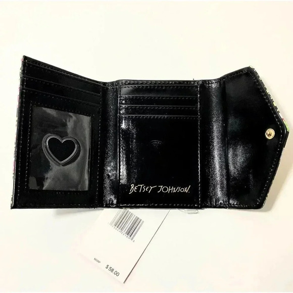 Betsey Johnson Black Floral Print Trifold Wallet NWT - Picture 4 of 7